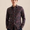 Hemden Seidensticker Businesshemd Schwarze Rose Slim Langarm Kentkragen Druck
