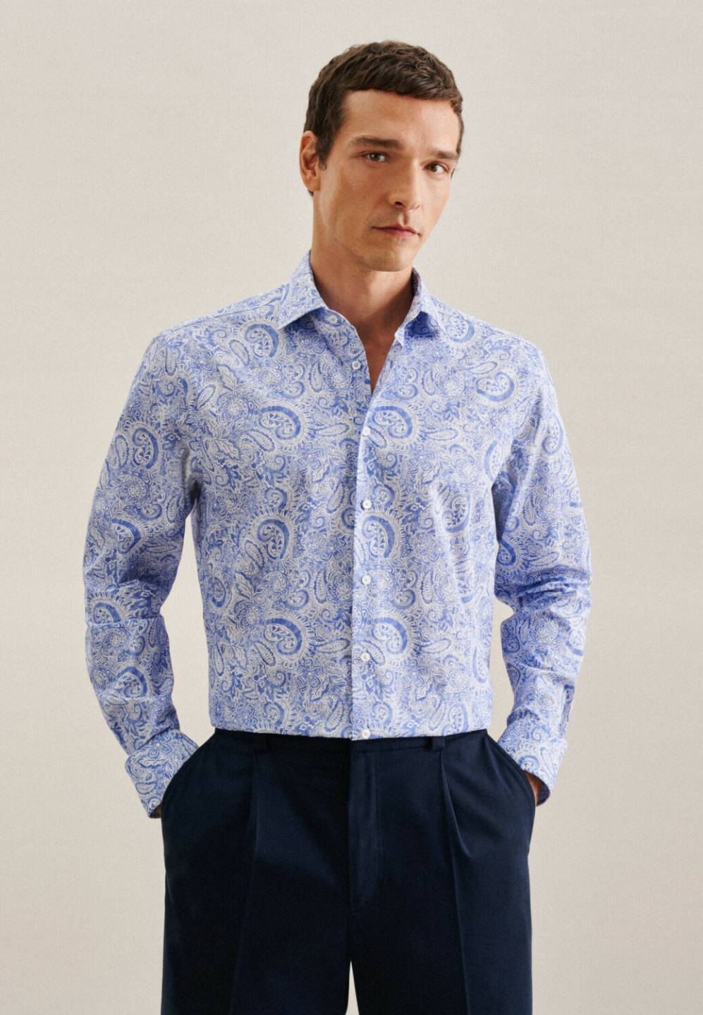 Seidensticker Popeline Business Hemd in Regular mit Kentkragen Paisley (01.143990-0013) blau Hemden