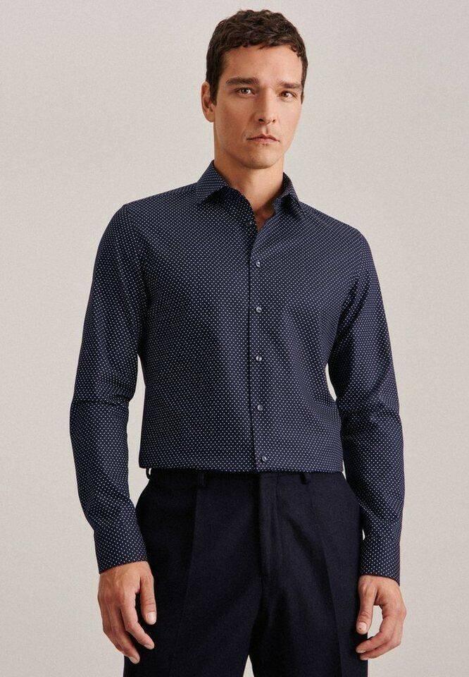 Hemden Seidensticker Twill Business Hemd in X-Slim mit Kentkragen Druck (01.942250-0019) blau