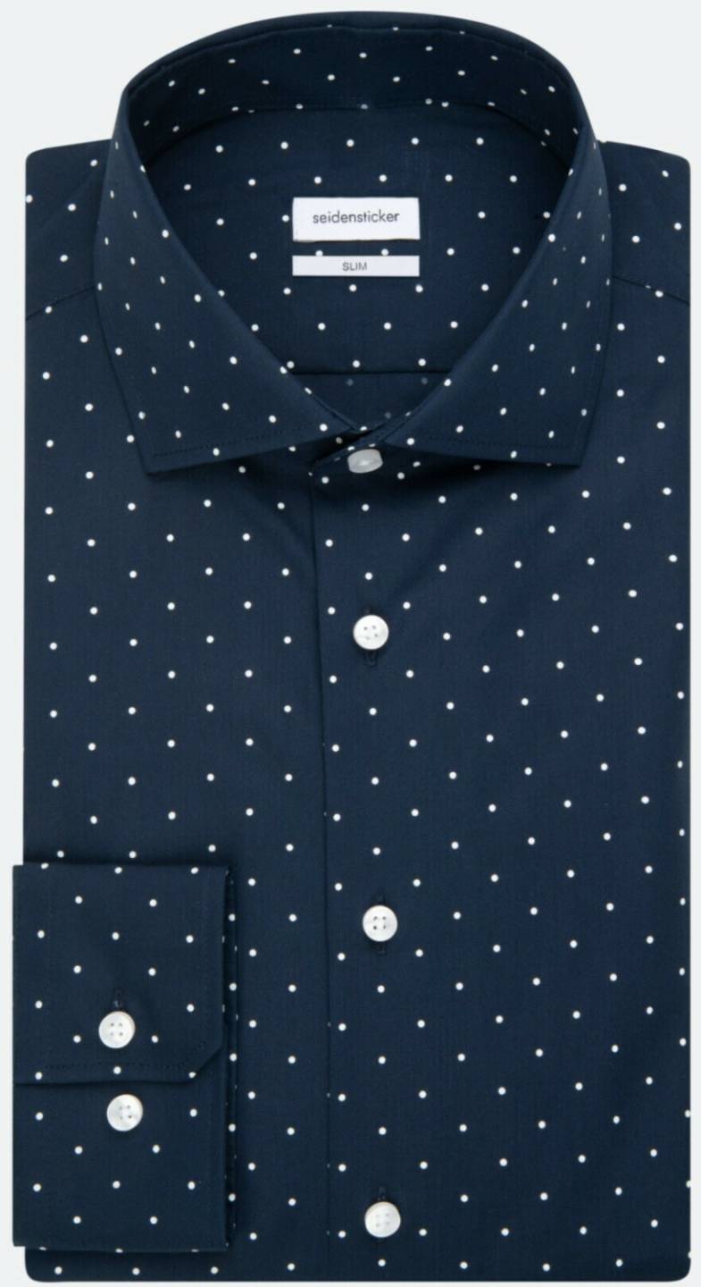 Hemden Seidensticker Popeline Business Hemd in Slim mit Kentkragen Punkte (01.695327-0019) blau